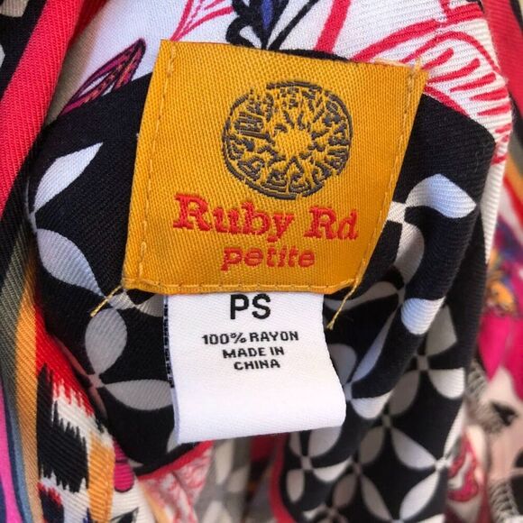 Ruby Rd. Womens Colorful Bold Tunic Shirt Adjustable Sleeves Petite Small V-Neck - Picture 4 of 9